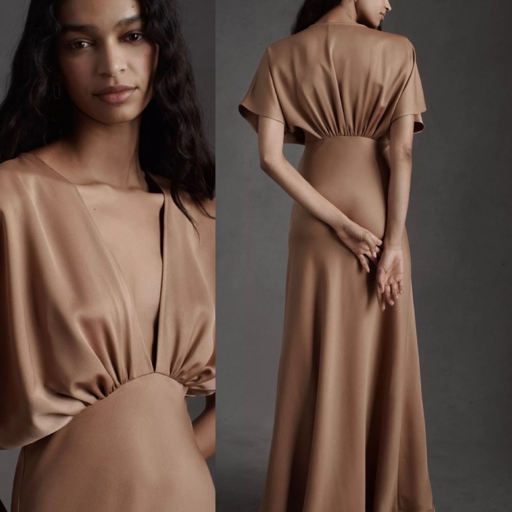 BHLDN Amelia Deep-V Satin Maxi Dress